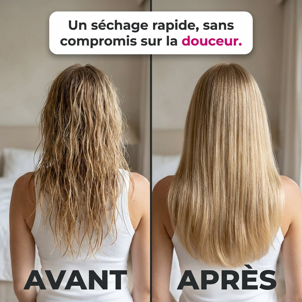 Avant/après KELYA AirPro™ : cheveux lissés et brillants