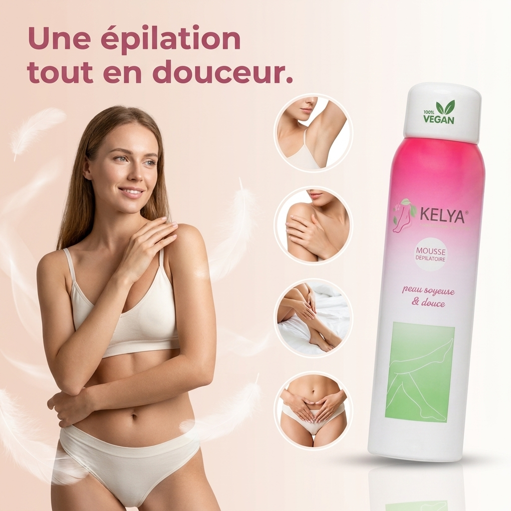 Mousse dépilatoire Kelya® — texture mousseuse onctueuse pour épilation sans douleur