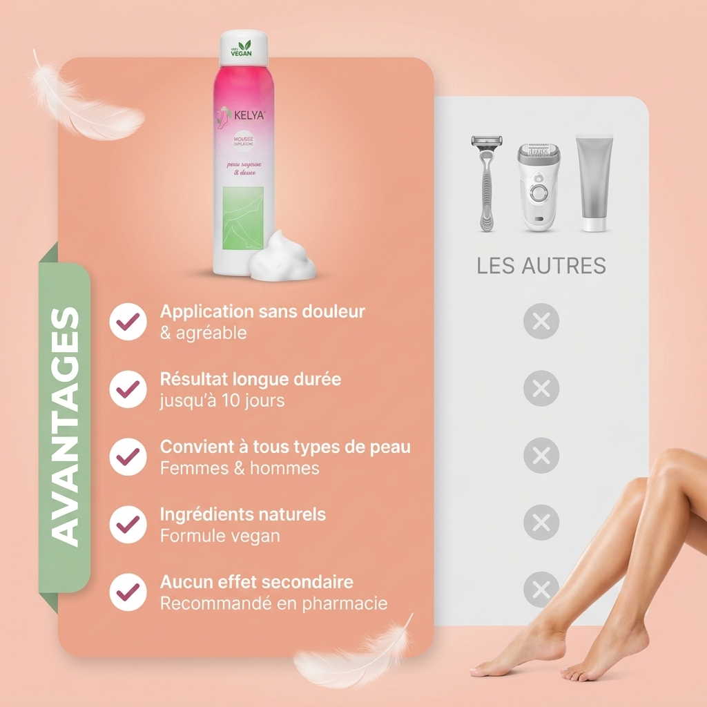 Mousse dépilatoire Kelya® — actifs naturels aloe vera et vitamine E