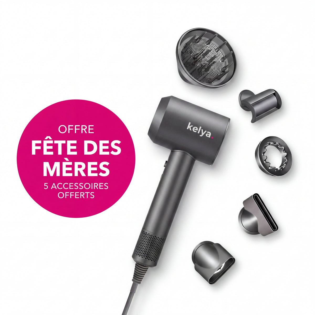 Sèche-cheveux KELYA AirPro™ 5-en-1 — outil coiffant multi-styles