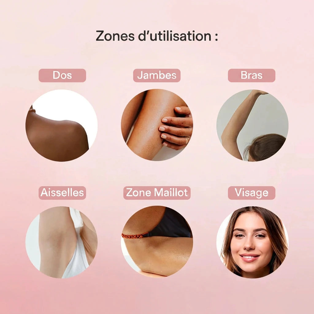 Zones d'utilisation : jambes, aisselles, maillot, visage